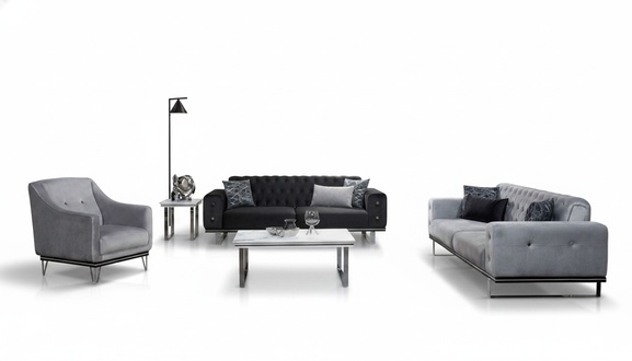 Schwarz-Graue Chesterfield Sofagarnitur Moderne Couchen Beistelltisch