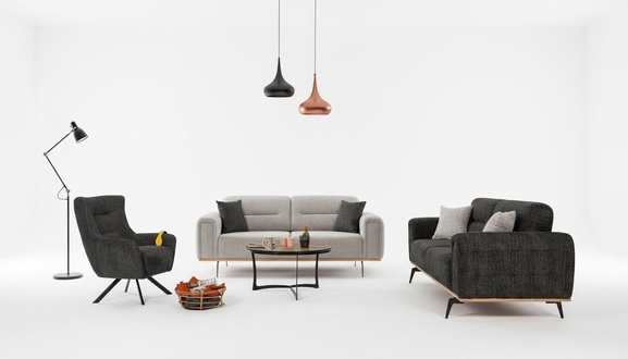 Schwarz-Graue Sofagarnitur LuxuriÃ¶se Stoffsessel Moderne Wohnzimmer MÃ¶bel