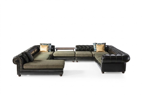 Schwarz-grÃ¼nes Ecksofa U-Form Polster Wohnlandschaft Relax Luxus Couch