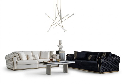Schwarz WeiÃe Sofagarnitur 3+3 Designer Sitzer Luxus Polster 2x Sofas