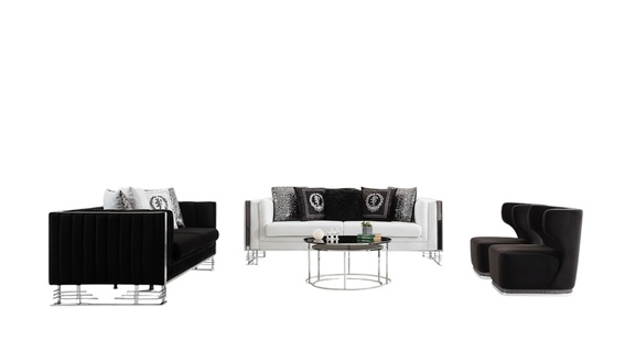 Schwarz-WeiÃe Sofas Luxus Wohnzimmer Garnitur Dreisitzer Sessel 4tlg Set