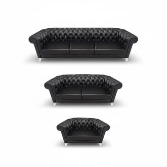 Schwarze Chesterfield Ledergarnitur Designer Sofas Wohnzimmer Sessel