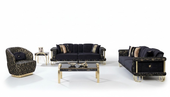 Schwarze Couchgarnitur 2x Dreisitzer Polster Sessel Moderne Sitz MÃ¶bel