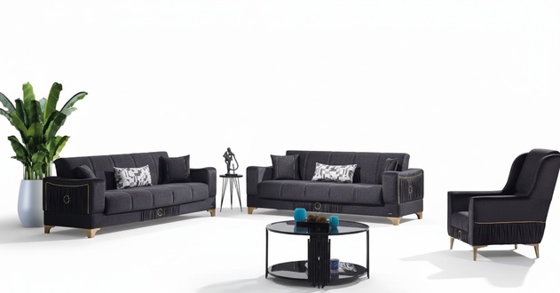 Schwarze Sofagarnitur 3+3+1 Sitzer Couchen Stoff SitzmÃ¶bel Sessel Sofa