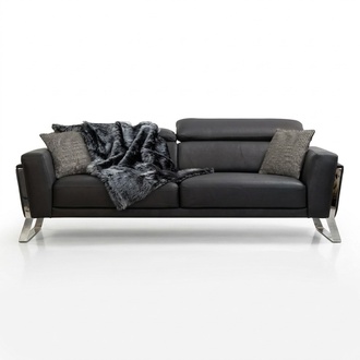 Schwarzer Wohnzimmer Dreisitzer Designer Sofa Luxus Leder 3-Sitzer MÃ¶bel