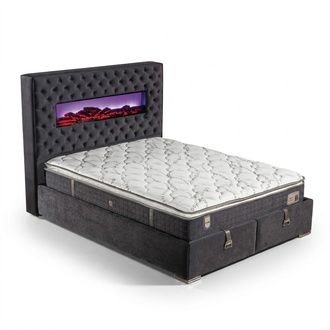 Schwarzes Bett mit Matratze aus Textil und Edelstahl, modernes Design