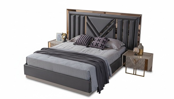 Schwarzes Edelstahl Doppelbett Exklusive Schlafzimmer MÃ¶bel Nachttische