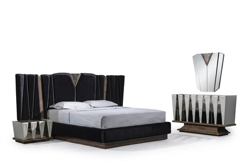 SchwarzweiÃes Schlafzimmer-Set aus Holz mit Spiegel und modernen