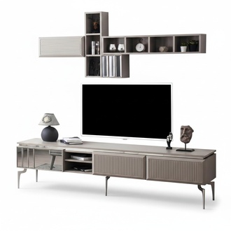 Sideboard RTV Lowboard Regale TV StÃ¤nder Schrank Holz Grau Wohnwand