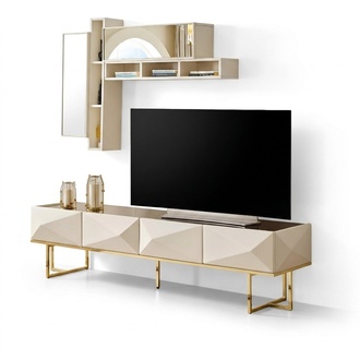 Sideboard RTV Lowboard Wohnwand TV StÃ¤nder Schrank Holz Beige Regale