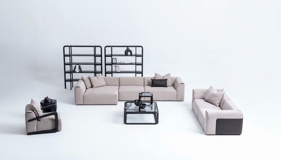 Sitzgruppe Taupe Wohnzimmer Wohnlandschaft PolstermÃ¶bel L-Form 3tlg