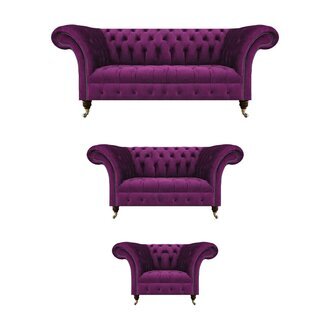 SitzmÃ¶bel Polstersofas Wohnzimmer Set 3tlg Lila Sofagarnitur Chesterfield