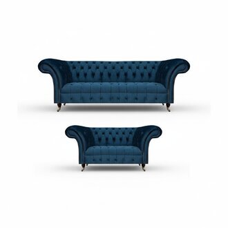 SitzmÃ¶bel Sofagarnitur 2x Sofas Set Chesterfield Wohnzimmer Blau Polstersofa