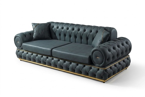 Sofa 3 Sitzer Chesterfield Polster Sofas Dreisitzer Leder Wohnzimmer Blau MÃ¶bel