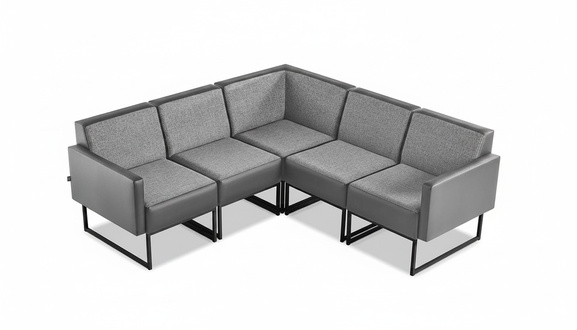 Sofa 4-Sitzer Grau Textil Modern Leder Edelstahl L-Form SitzmÃ¶bel Holz