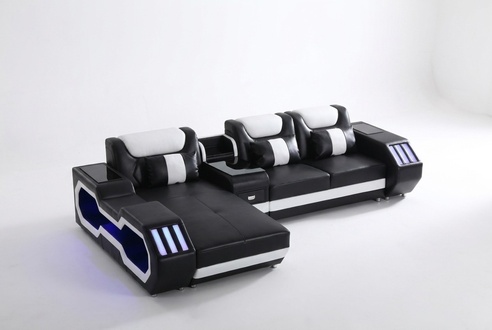 Sofa LED Beleuchtete Ecksofa Wohnzimmer Leder Couch Sitz Polster