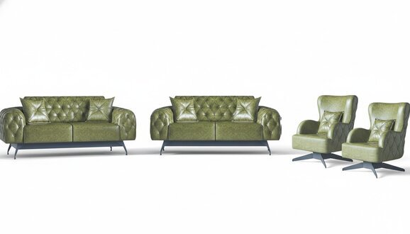 Sofa-Set Kissen Polster 2-Sitzer Leder Sessel GrÃ¼n SitzmÃ¶bel Chesterfield