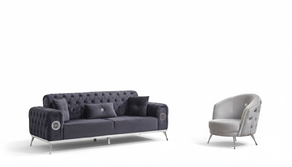 Sofagarnitur 3+1 Sitzer Couch Design Polster Modern Grau Textil Stoff Bank Neu
