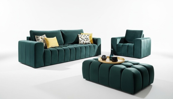 Sofagarnitur 3+1 Sitzer Hocker Garnituren Samt Stoff 3tlg Wohnzimmer Set Polster