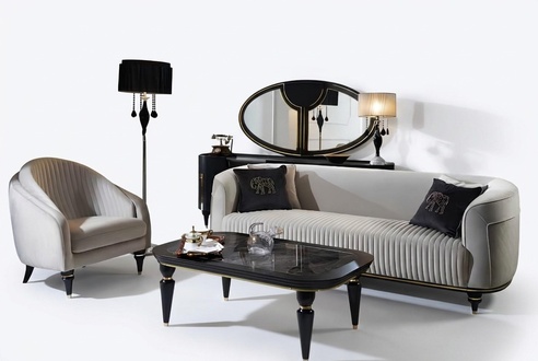 Sofagarnitur 3+1 Sitzer Stoff Sofa Couch Garnitur Design Grau Schwarz MÃ¶bel 2tlg