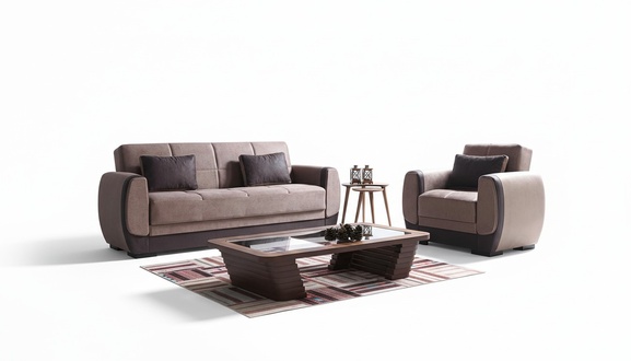 Sofagarnitur 3+1 Sitzer Textil Holz Sofa 3 Sitzer Modern Sessel Komplett Set