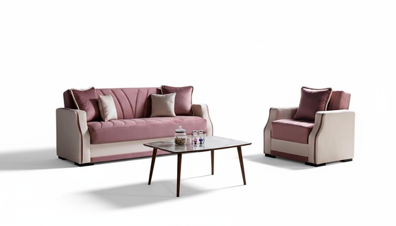 Sofagarnitur 3+1 Sitzer Textil Holz Modern Sessel Komplett Set Neu