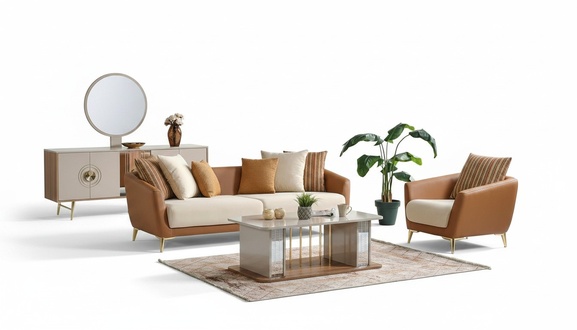 Sofagarnitur 3+1 Sitzer Textil Holz Sofa 3 Sitzer Sessel Komplett Set