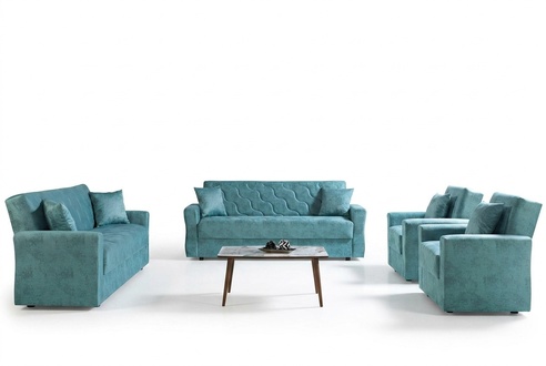 Sofagarnitur 3+2+1+1 Sitzer Textil Holz Sofa 3 Sitzer Modern Sessel Komplett Set
