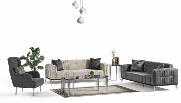 Sofagarnitur 3+3+1 Sitzer Textil Modern Komplett Sofa 3 Sitzer Sessel