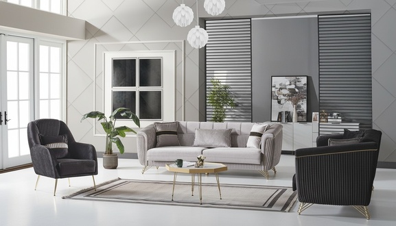 Sofagarnitur 3+3+1 Sitzer Textil Holz Sofa 3 Sitzer Sessel Komplett Set