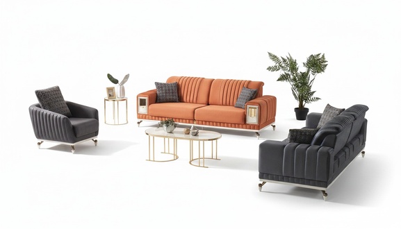 Sofagarnitur 3+3+1 Sitzer Textil Sofa 3 Sitzer Sessel Komplett Set