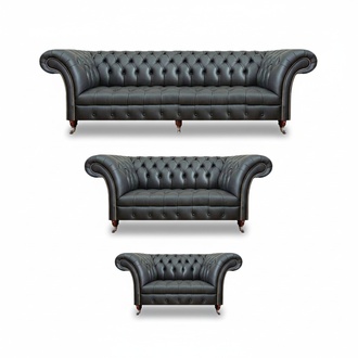 Sofagarnitur 3tlg Leder Sofas Komplett Wohnzimmer PolstermÃ¶bel Neu Chesterfield
