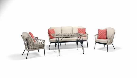 Sofagarnitur Beige Rattan LuxuriÃ¶se Sofa 3 Sitzer Moderner 2x Sessel Couchtisch