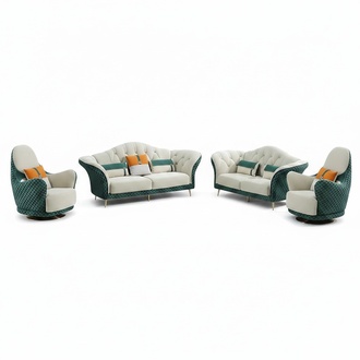 Sofagarnitur 3+2+1 Sitzer Leder Sofa Couch Garnitur Design Beige GrÃ¼n