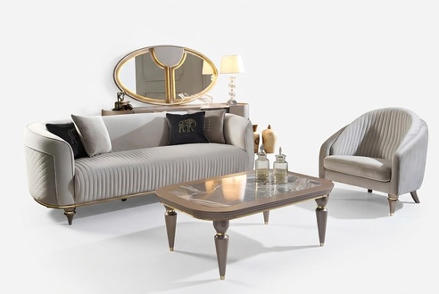 Sofagarnitur Couch Sofa Polster 3 + 1 Sitzer Couchtisch Holz 3tlg. Luxus MÃ¶bel