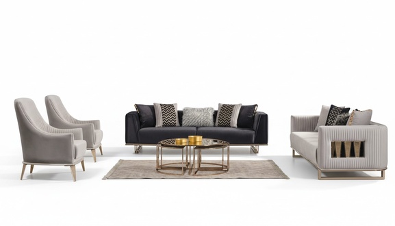 Sofagarnitur Couchgarnitur Dreisitzer Sessel Grau Stoffsofa Set 3tlg