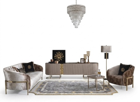 Sofagarnitur Dreisitzer Sessel Beige Stoffsofa RTV Beistelltisch 4tlg