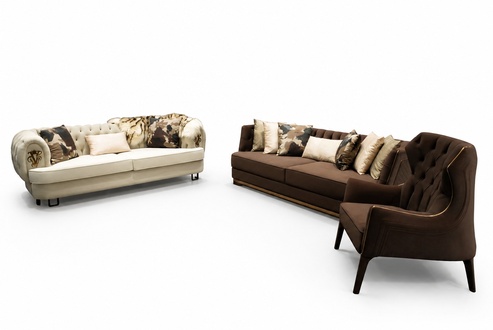 Sofagarnitur Dreisitzer Stoffsofa Sessel Polstersofa Braun Set Sofas
