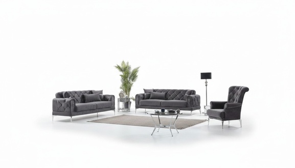 Sofagarnitur Dreisitzer Sofa 3 Sitz Stoff Polstersofa Grau Sessel 3tlg