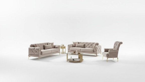 Sofagarnitur Dreisitzer Sofa Stoffsofa Polstersofa Beige Sessel 3tlg