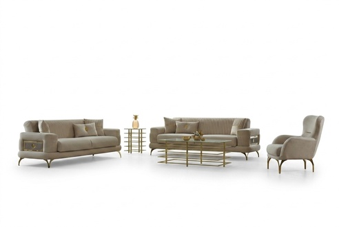 Sofagarnitur Dreisitzer Sofa Stoffsofa Polstersofa Beige Sessel 3tlg