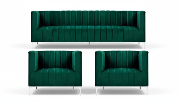Sofagarnitur Dreisitzer Stoff Wohnzimmer Samt Design GrÃ¼n Sofa 2 Sessel Gruppe