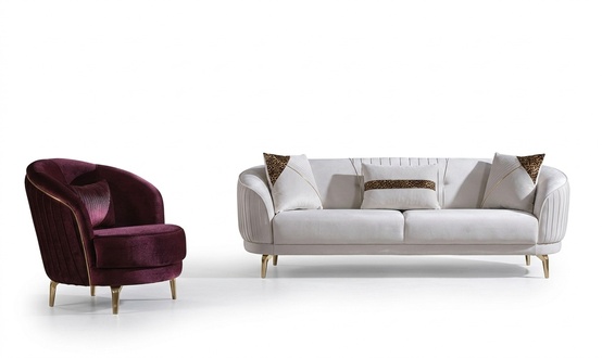 Sofagarnitur EdelstahlfÃ¼Ãe Dreisitzer + Sessel Moderne Wohnzimmer Couch