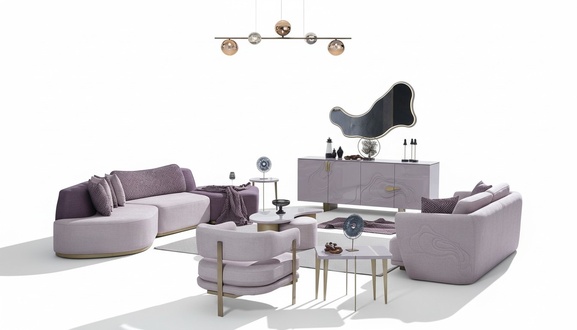 Sofagarnitur GroÃe Wohnlandschaft Rosa Stoffsofas Modern Set 7tlg