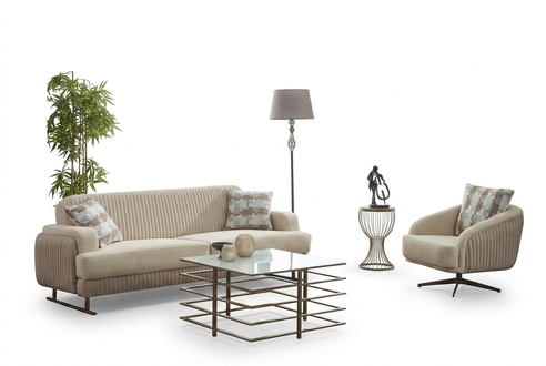 Sofagarnitur Polstersofa Dreisitzer 2tlg Stoffsofa Sessel Beige Sofa