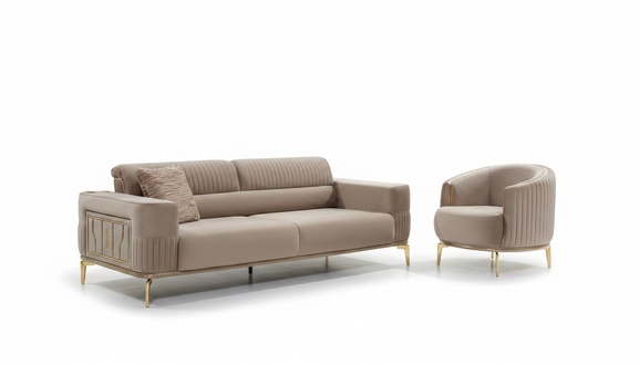 Sofagarnitur Polstersofa Dreisitzer Stoffsofa Sessel Beige Sofa 2tlg