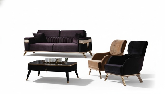 Sofagarnitur Sofa 3+1+1 Sitzer Wohnzimmer Set 3tlg Sofas Modern Lila Stil