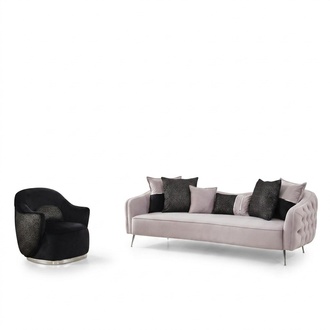 Sofagarnitur Sofa 3 Sitzer Sessel Dreisitzer Stoff WeiÃ Polyester Set