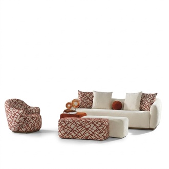 Sofagarnitur Sofa 4 Sitzer Sessel 3x Hocker WeiÃ Viersitzer Stoff