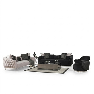 Sofagarnitur Sofa Sessel 431 Sitzer Stoff Luxus Sofas WeiÃ Schwarz